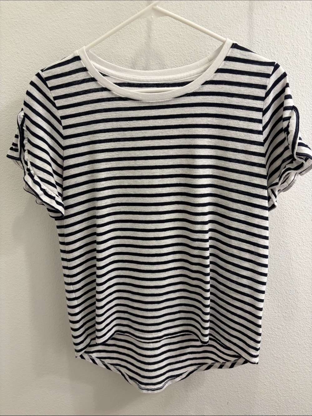 Striped Navy and White Crew Neck Women's Top